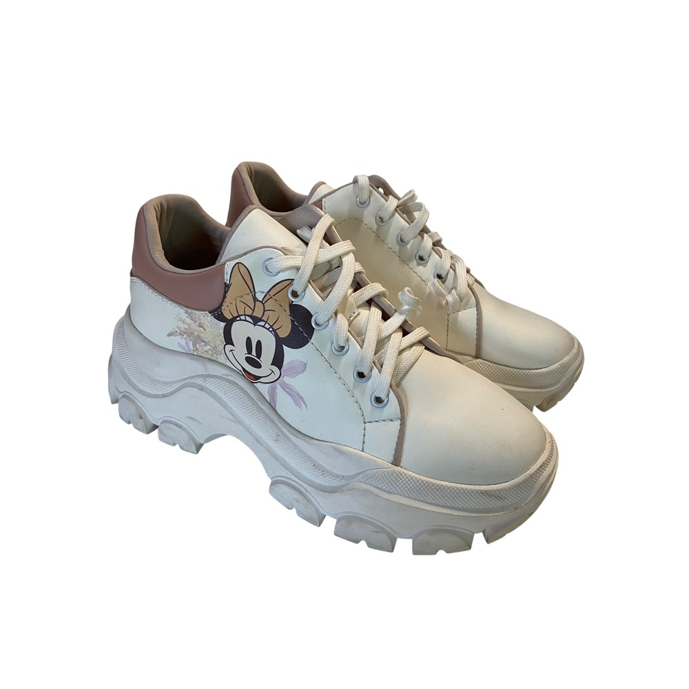 Kronikel Disney Mickey Minnie Mouse White Platform Chunky Lug Sole Sneakers 41